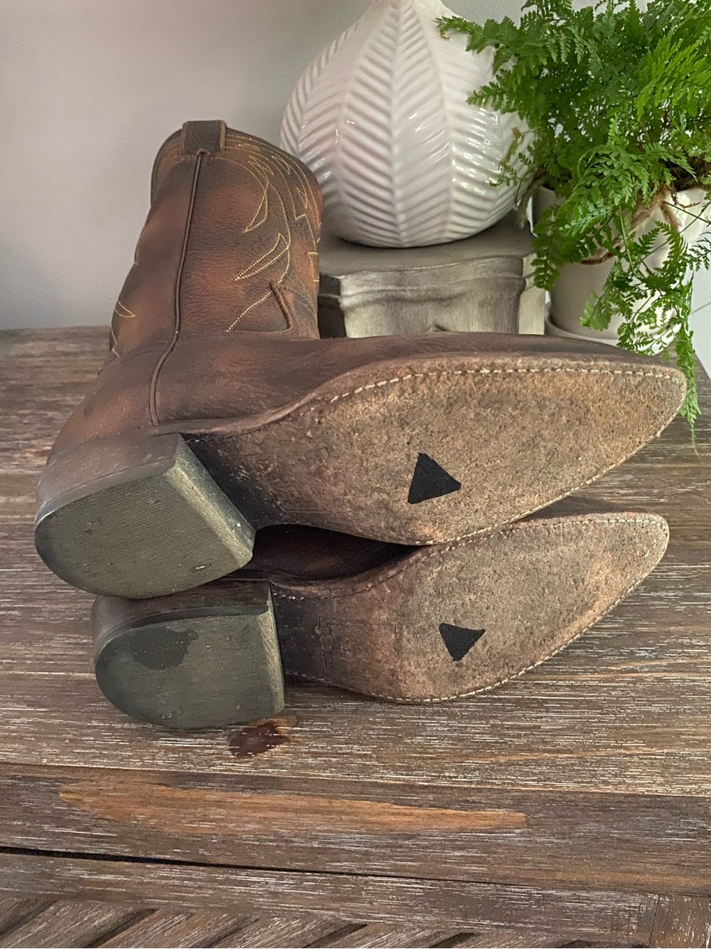 Vtg FRYE Billy Pull-On Deco Stitch Leather Western Cowboy Boots Women 7.5B Brown - Picture 12 of 15